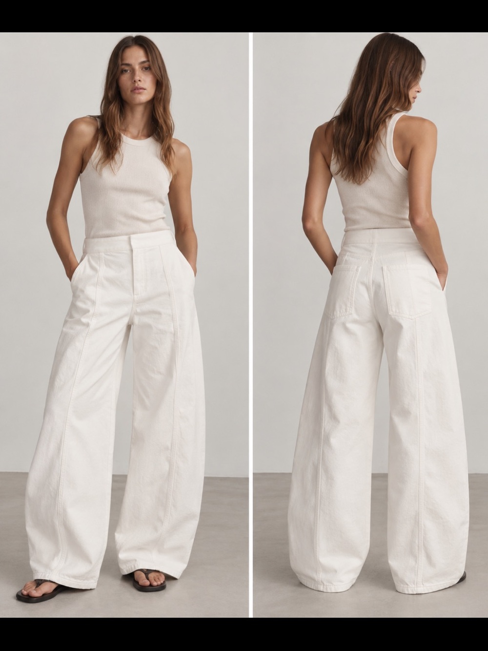 Massimo Dutti NWT wide leg balloon effect white denim trouser size 10